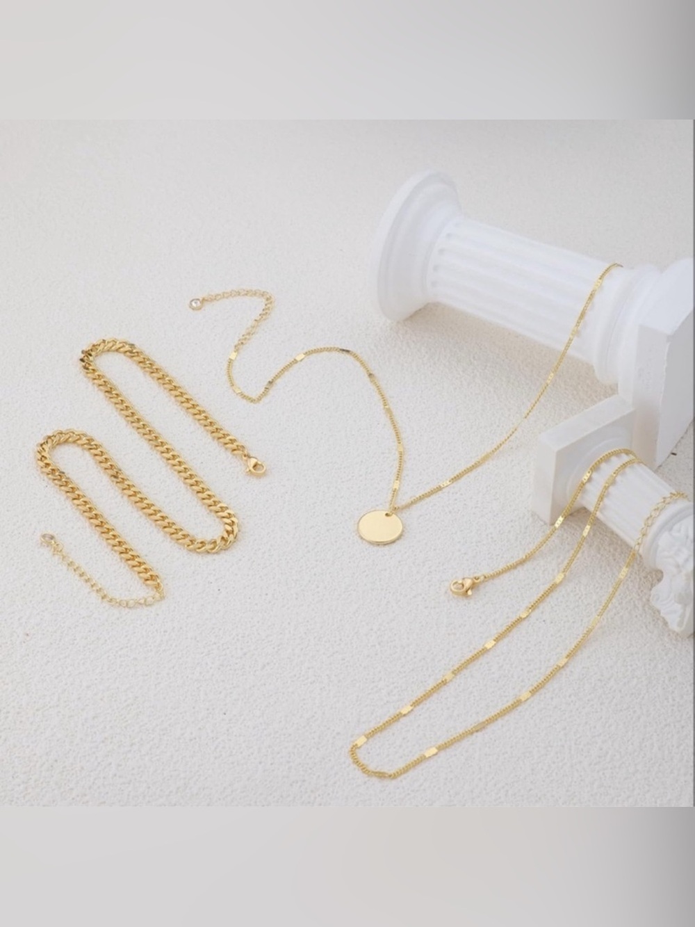 14k Gold Plated 3pc Layered Necklace Set - Picture 3 of 3